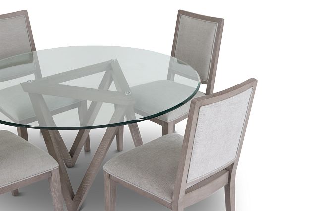 Tribeca Light Tone Glass Table & 4 Wood Chairs