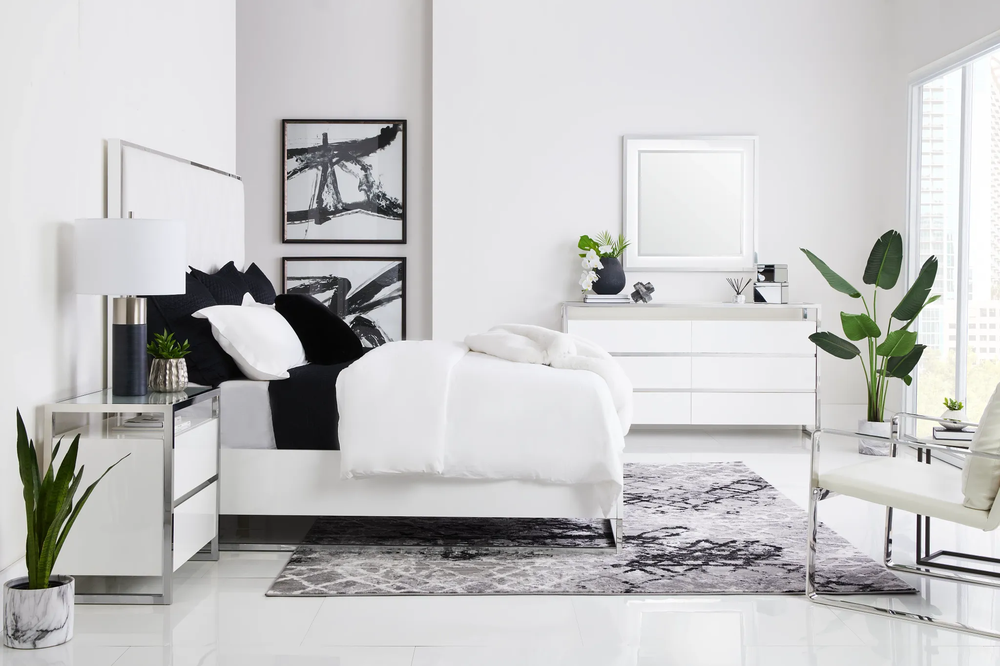 Miami White Uph Platform Bed