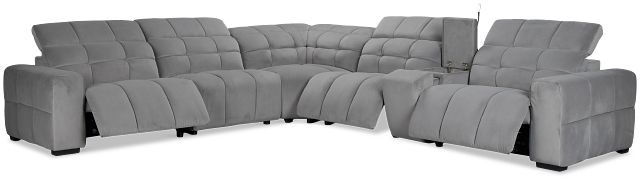 Gemma Light Gray Velvet Medium Triple Power 2-arm Sectional