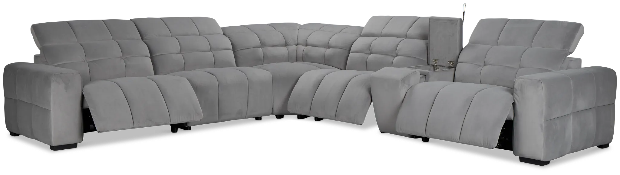 Gemma Light Gray Velvet Medium Triple Power 2-arm Sectional