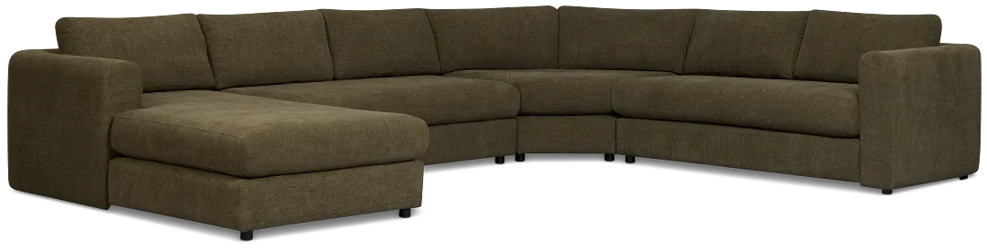 Alma Dark Green Fabric Medium Left Chaise Wedge Sectional