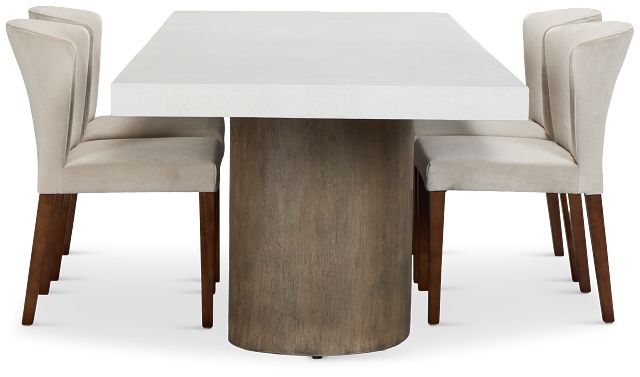 Jensen White Rect Table & 4 Upholstered Chairs