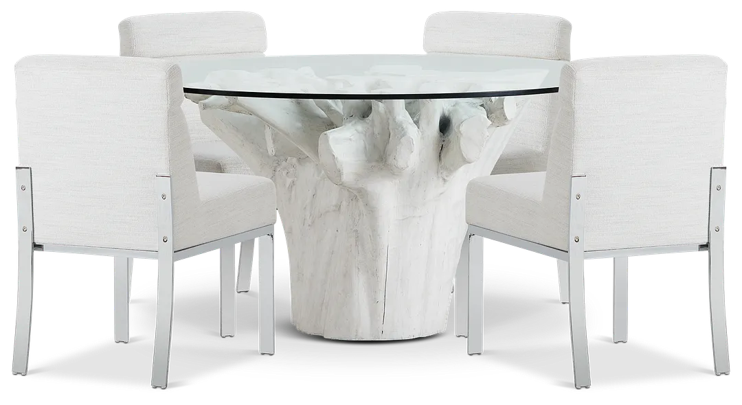 Ocean Drive 60" Glass Table & 4 Upholstered Chairs