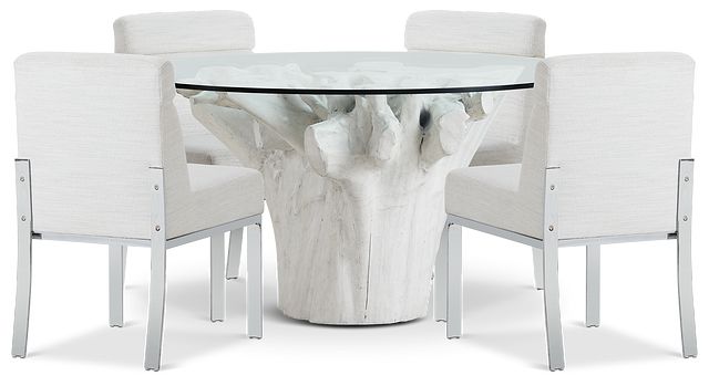 Ocean Drive 60" Glass Table & 4 Upholstered Chairs