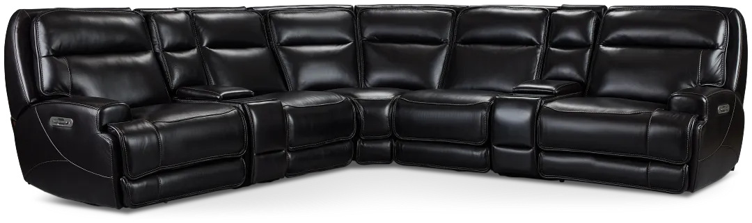 Casey Black Lthr/vinyl Large Triple Power Reclining Two-arm Sectional