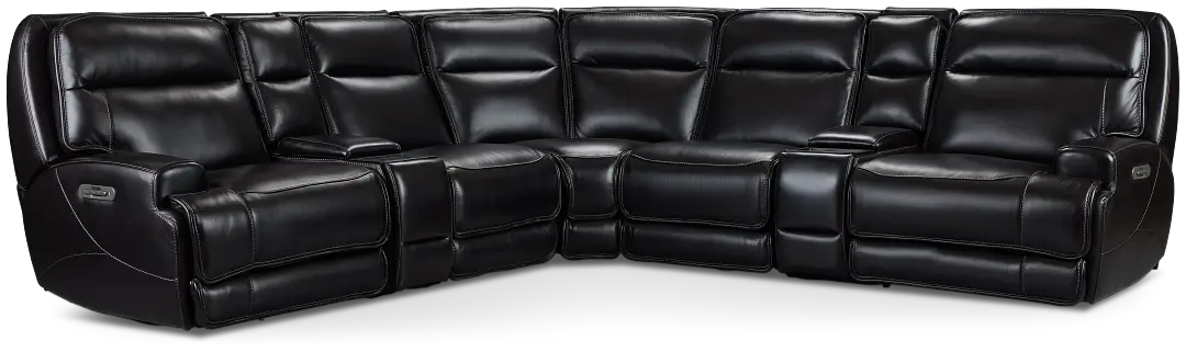 Casey Black Lthr/vinyl Large Triple Power Reclining Two-arm Sectional Casey Black Lthr/vinyl Large Triple Power Reclining Two-arm Sectional