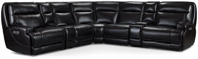 Casey Black Lthr/vinyl Large Triple Power Reclining Two-arm Sectional