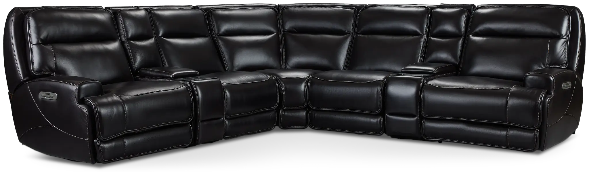 Casey Black Lthr/vinyl Large Triple Power Reclining Two-arm Sectional Casey Black Lthr/vinyl Large Triple Power Reclining Two-arm Sectional