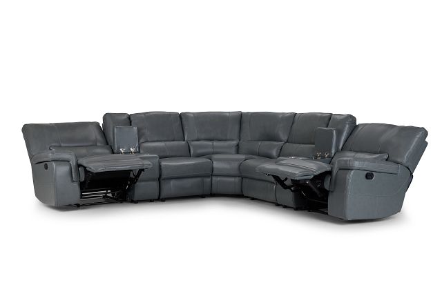 Weston Light Gray Lthr/vinyl Large Two-arm Manually Reclining Sectional (3)