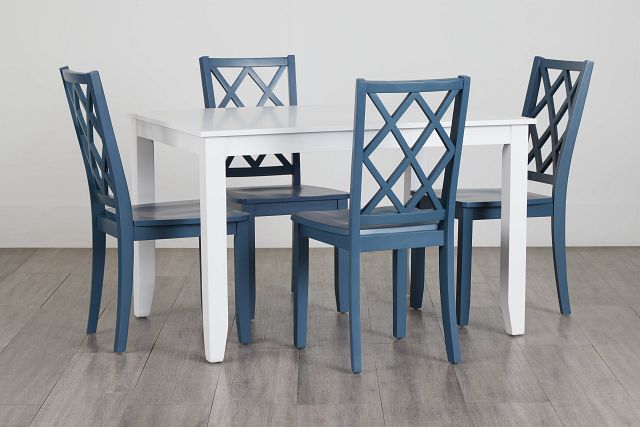 Edgartown White Rect Table & 4 Navy Wood Chairs