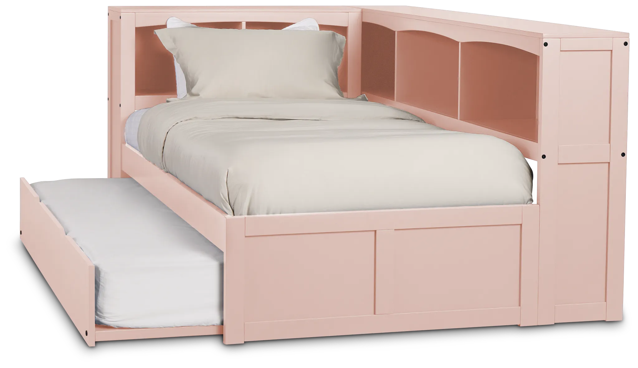 Charleston Pink Corner Bookcase Bed With Trundle