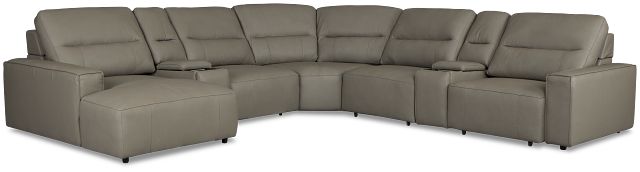 Rudy Gray Lthr/vinyl Large Dual Power Left Exentsion Chaise Sectional