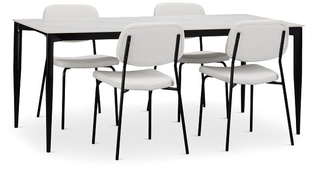 Andover White Rect Table & 4 White Upholstered Chairs