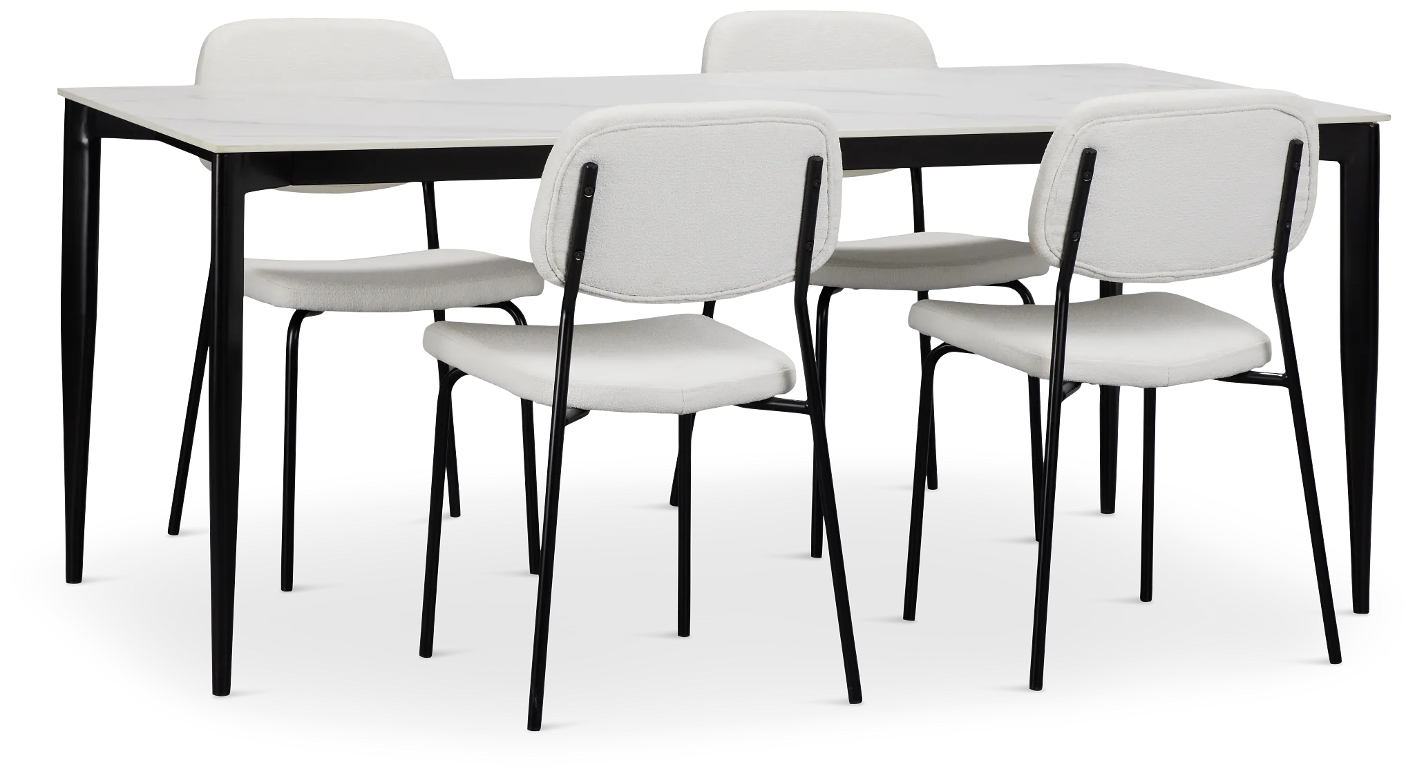 Andover White Rect Table & 4 White Upholstered Chairs