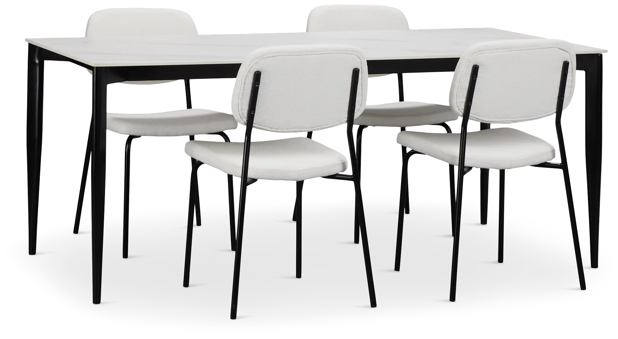 Andover White Rect Table & 4 White Upholstered Chairs Andover White Rect Table & 4 White Upholstered Chairs