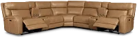 Jasper Light Brown Leather Large Dual Power Reclining 2-arm Sectional