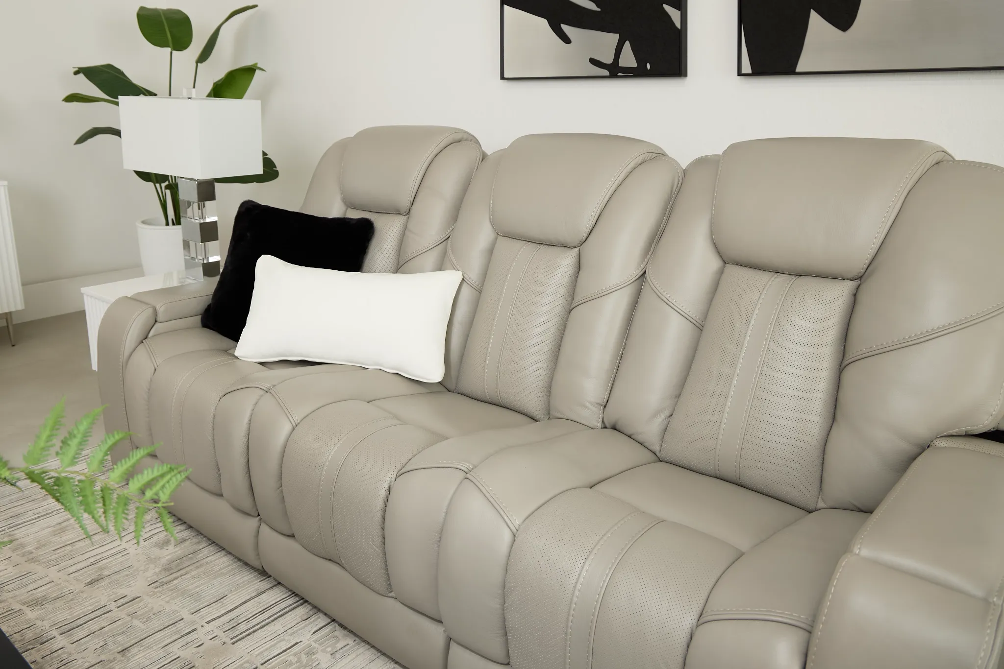 Eclipse Light Gray Lthr/vinyl Power Reclining Sofa W/ Massage