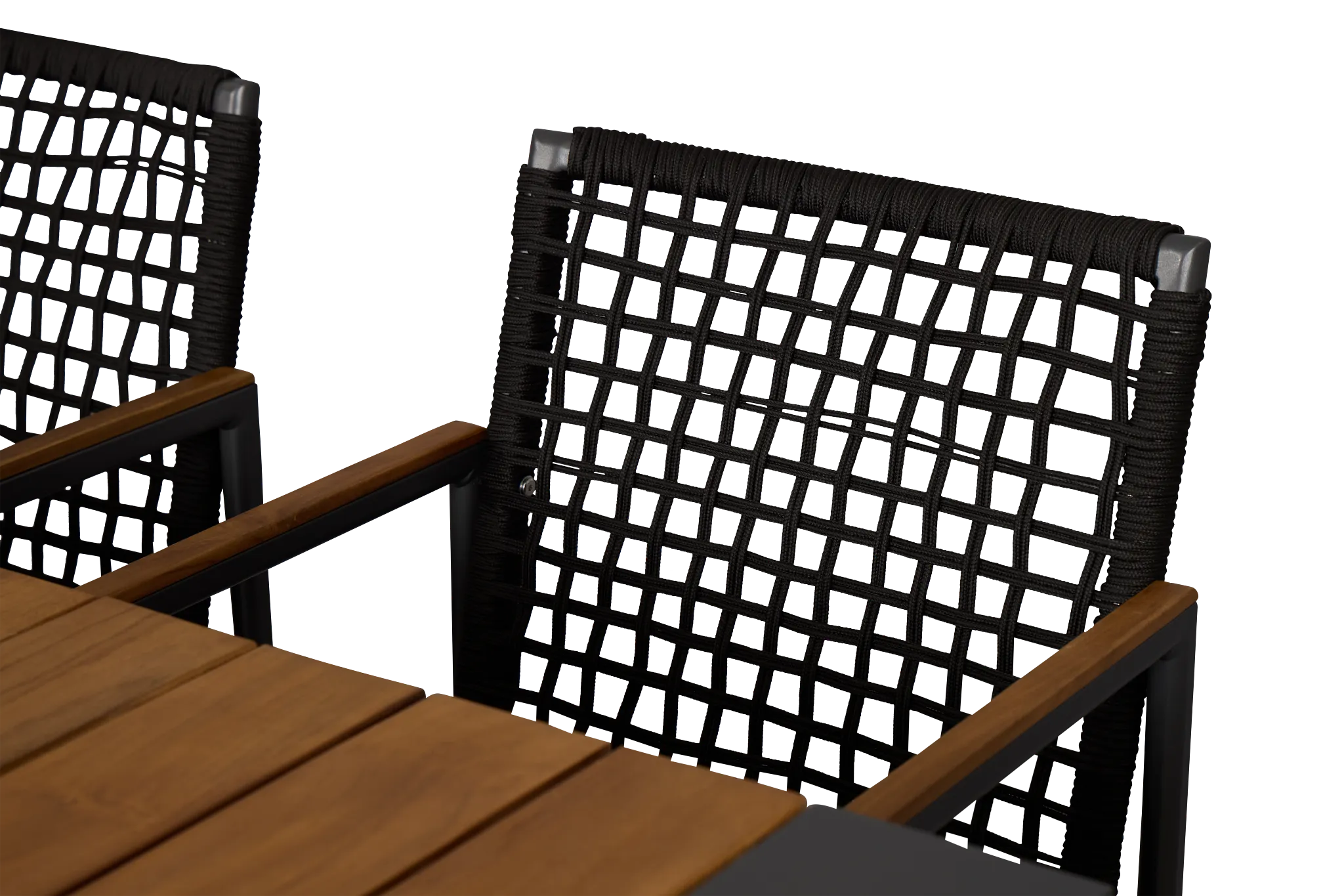 Sunrise Dark Gray Teak Rectangular Table & 4 Teak Arm Chairs