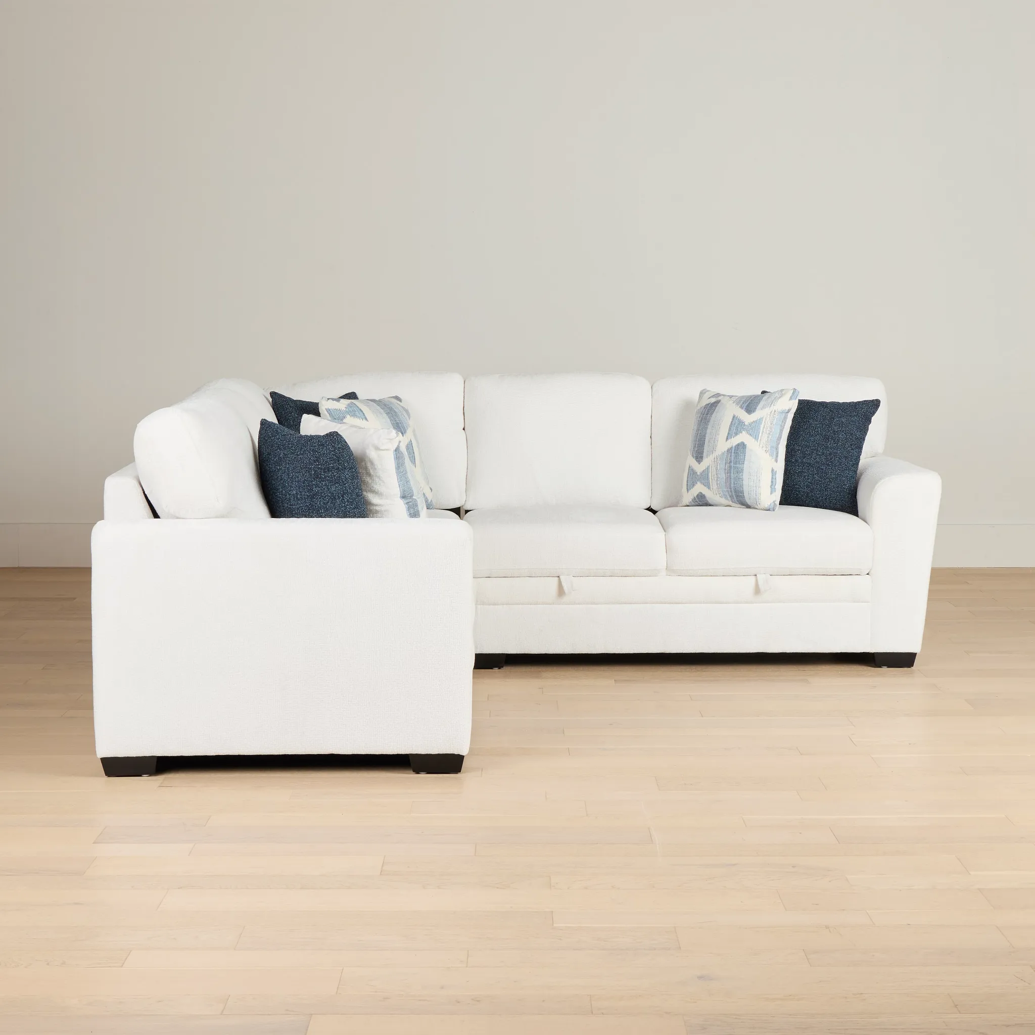 Everly White Fabric Small 2-arm Left Sleeper Storage Sectional