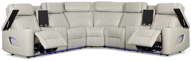 Nova Light Gray Lthr/vinyl Medium 2-arm Dual Power Massage Sectional