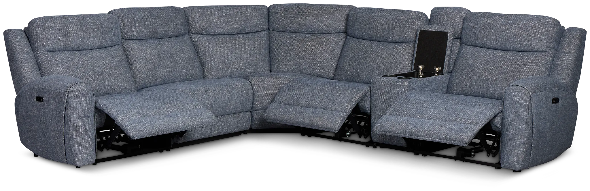 Walker Blue Fabric Medium Triple Power 2-arm Sectional
