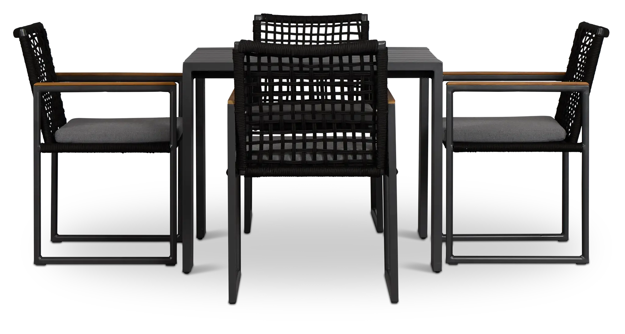 Sunrise Dark Gray 35" Square Table & 4 Teak Arm Chairs Sunrise Dark Gray 35" Square Table & 4 Teak Arm Chairs