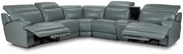 Reign Green Lthr/vinyl Medium Dual Power 2-arm Reclining Sectional