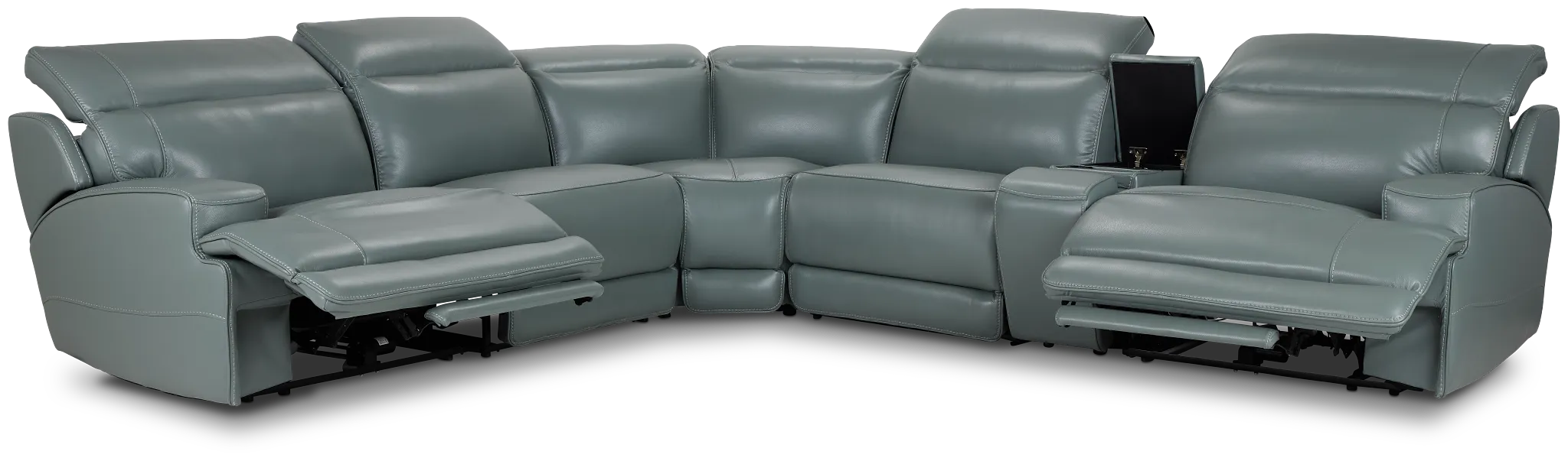 Reign Green Lthr/vinyl Medium Dual Power 2-arm Reclining Sectional