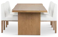 Haven Light Tone Wood Rectangular Table & 4 Upholstered Chairs