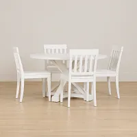 Nantucket White Pine Round Table & 4 Wood Chairs