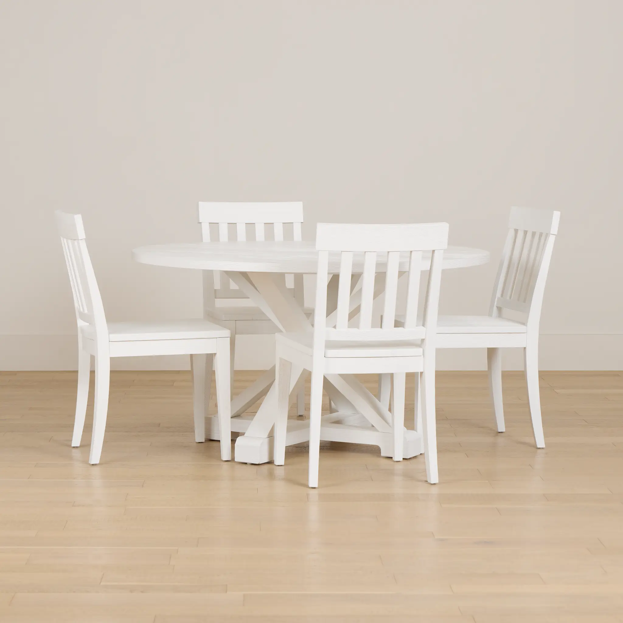 Nantucket White Pine Round Table & 4 Wood Chairs Nantucket White Pine Round Table & 4 Wood Chairs