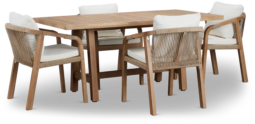 Laguna Light Tone 66" Rectangular Table & 4 White Cushioned Chairs