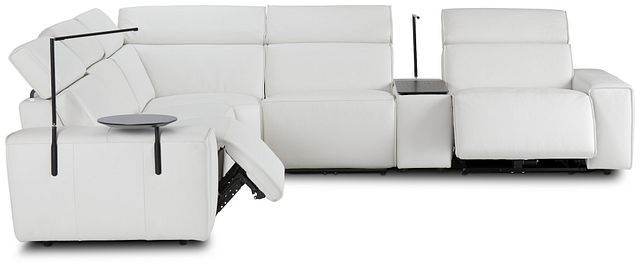 Carmelo White Leather Medium Dual Power Sectional W/left Table & Light (8)