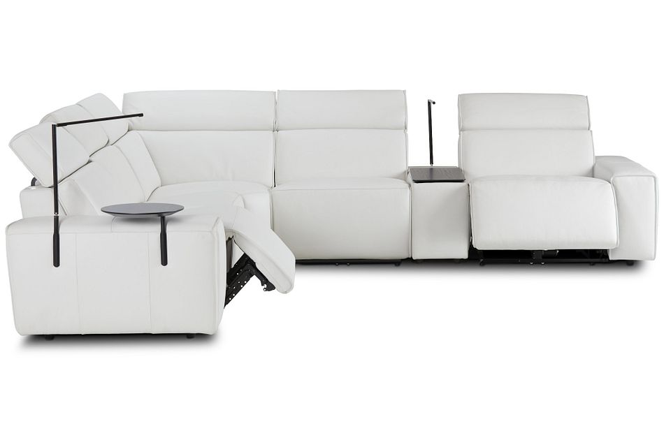 Carmelo White Leather Medium Dual Power Sectional W/left Table & Light
