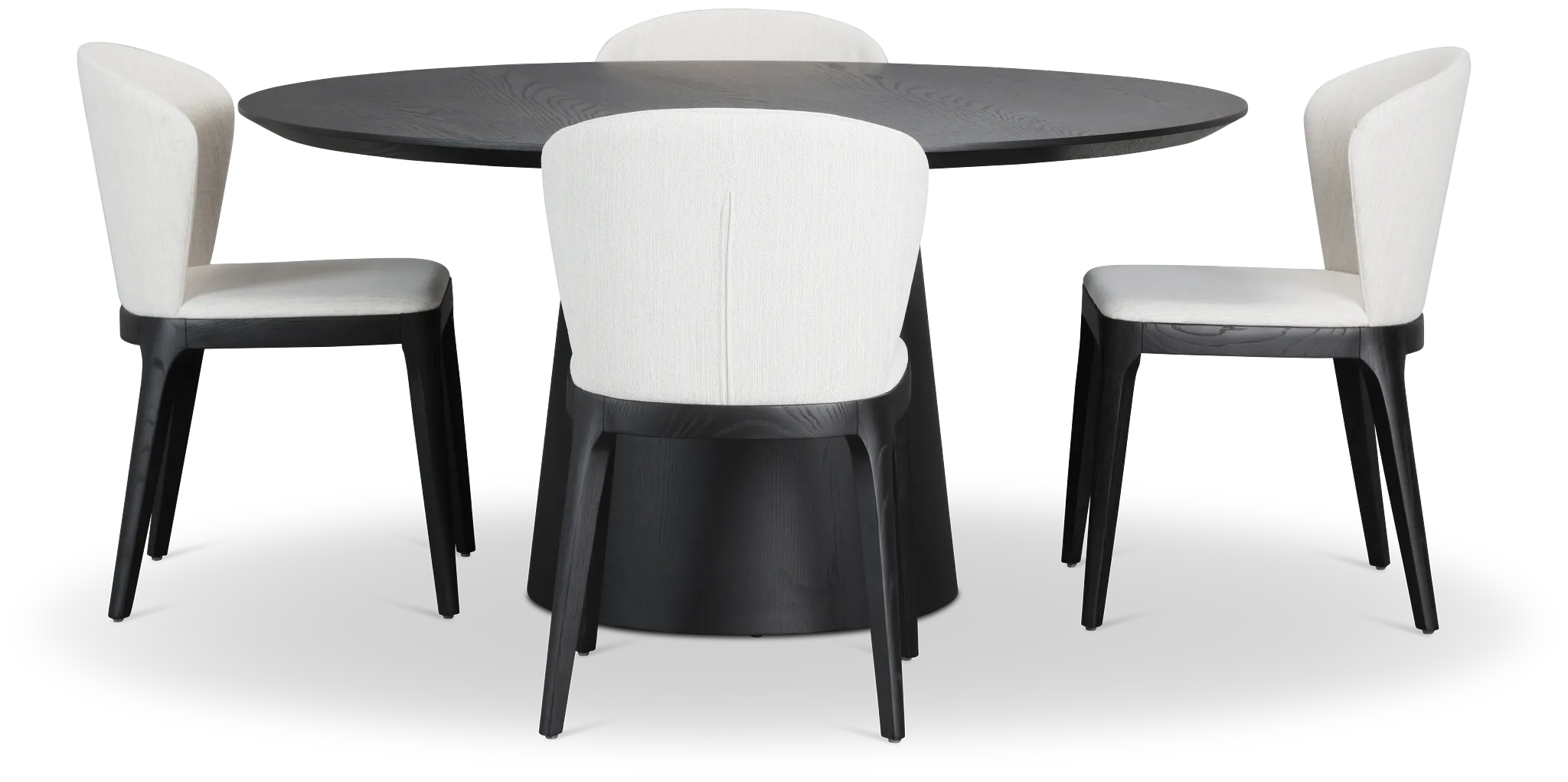 Nomad Black 59" Round Table & 4 Light Beige Chairs W/ Black Legs