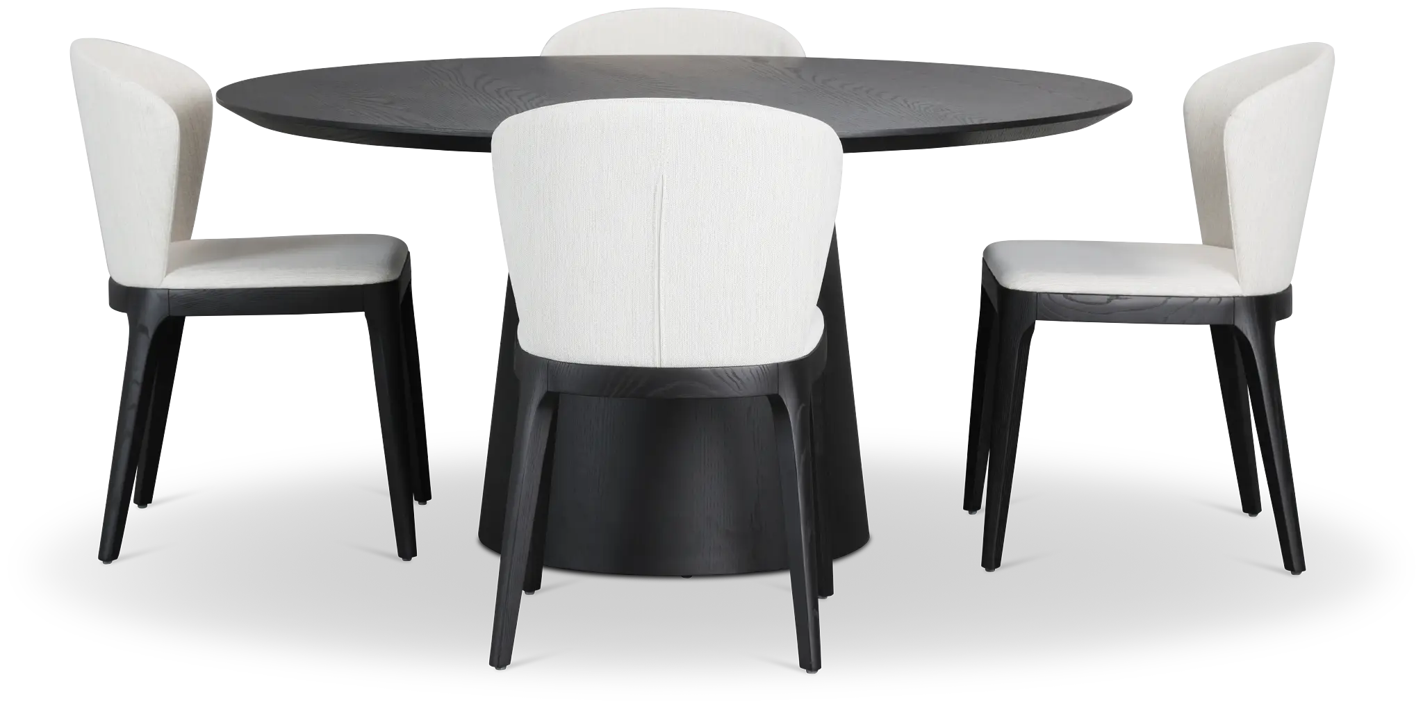 Nomad Black 59" Round Table & 4 Light Beige Chairs W/ Black Legs Nomad Black 59" Round Table & 4 Light Beige Chairs W/ Black Legs