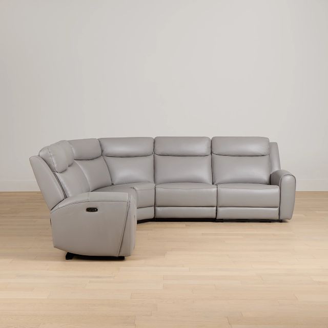 Walker Light Gray Lthr/vinyl Small Two-arm Power Reclining Sectional