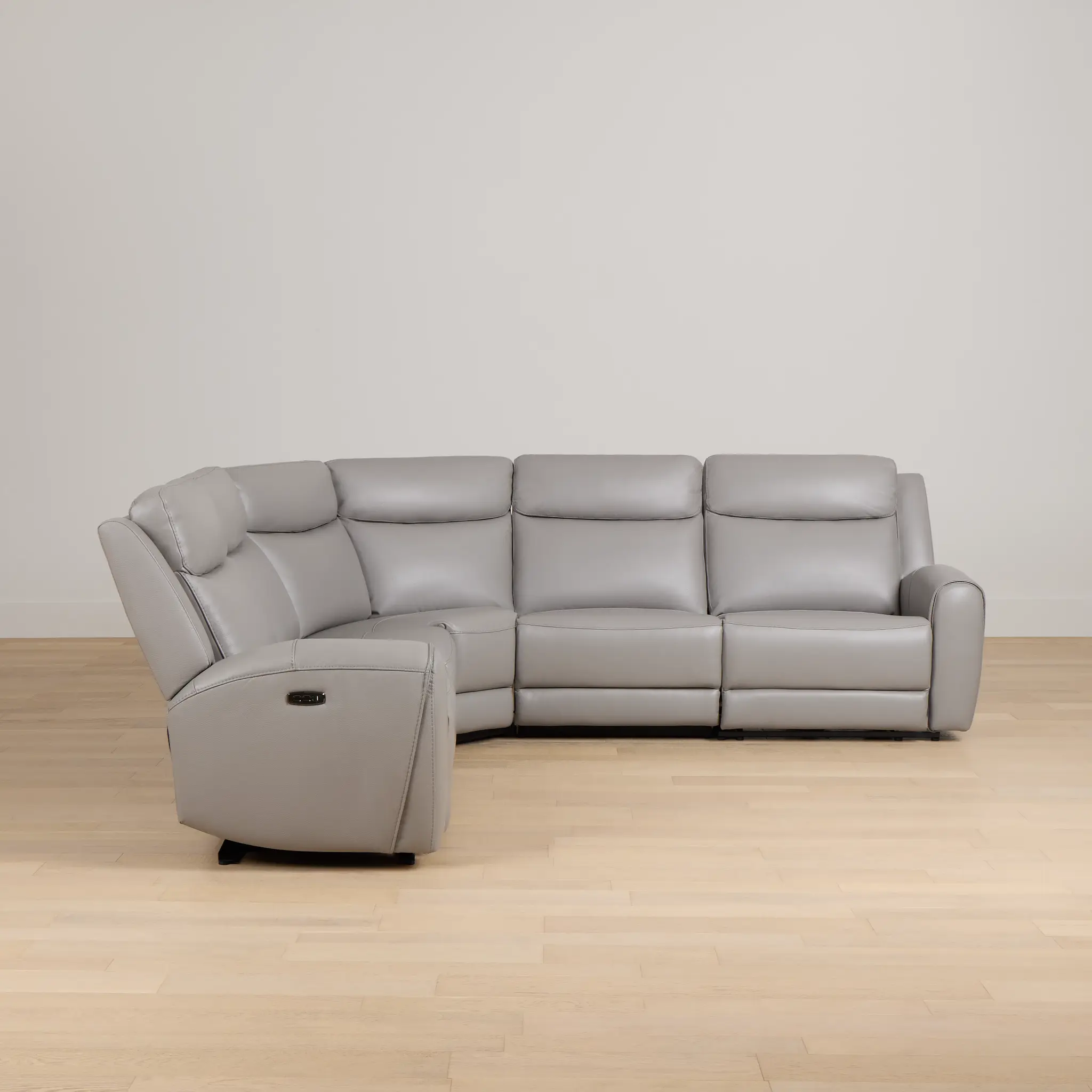 Walker Light Gray Lthr/vinyl Small Two-arm Power Reclining Sectional Walker Light Gray Lthr/vinyl Small Two-arm Power Reclining Sectional