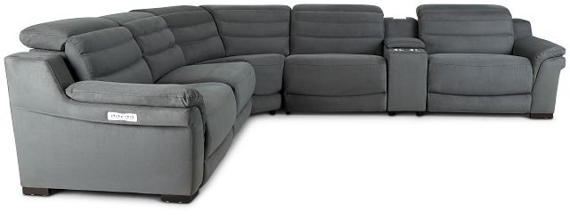 Sentinel Dark Gray Micro Medium Triple Power Sectional With Music Console