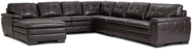 Braden Dark Brown Leather Large Left Chaise Sectional