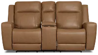 Colton Brown Micro Power Reclining Console Loveseat W/ Power Headrest