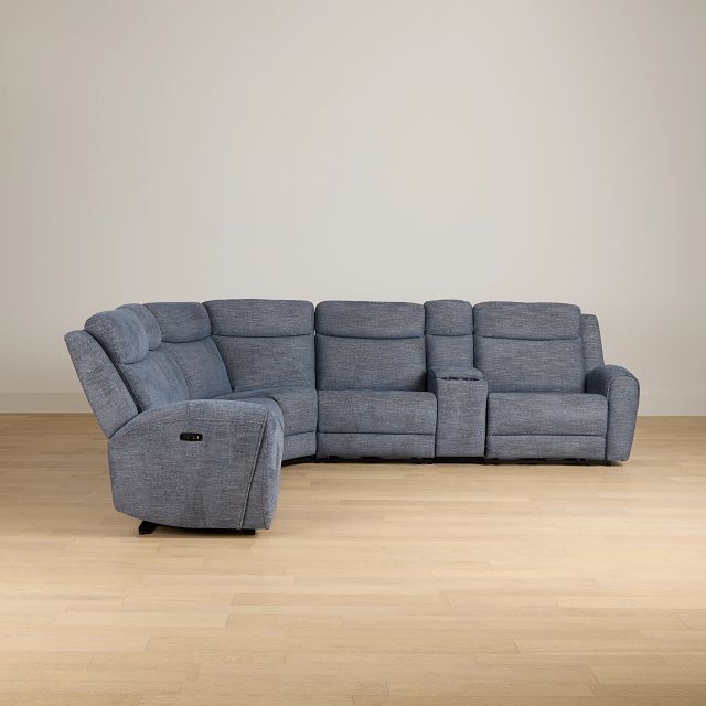 Walker Blue Fabric Medium Triple Power 2-arm Sectional