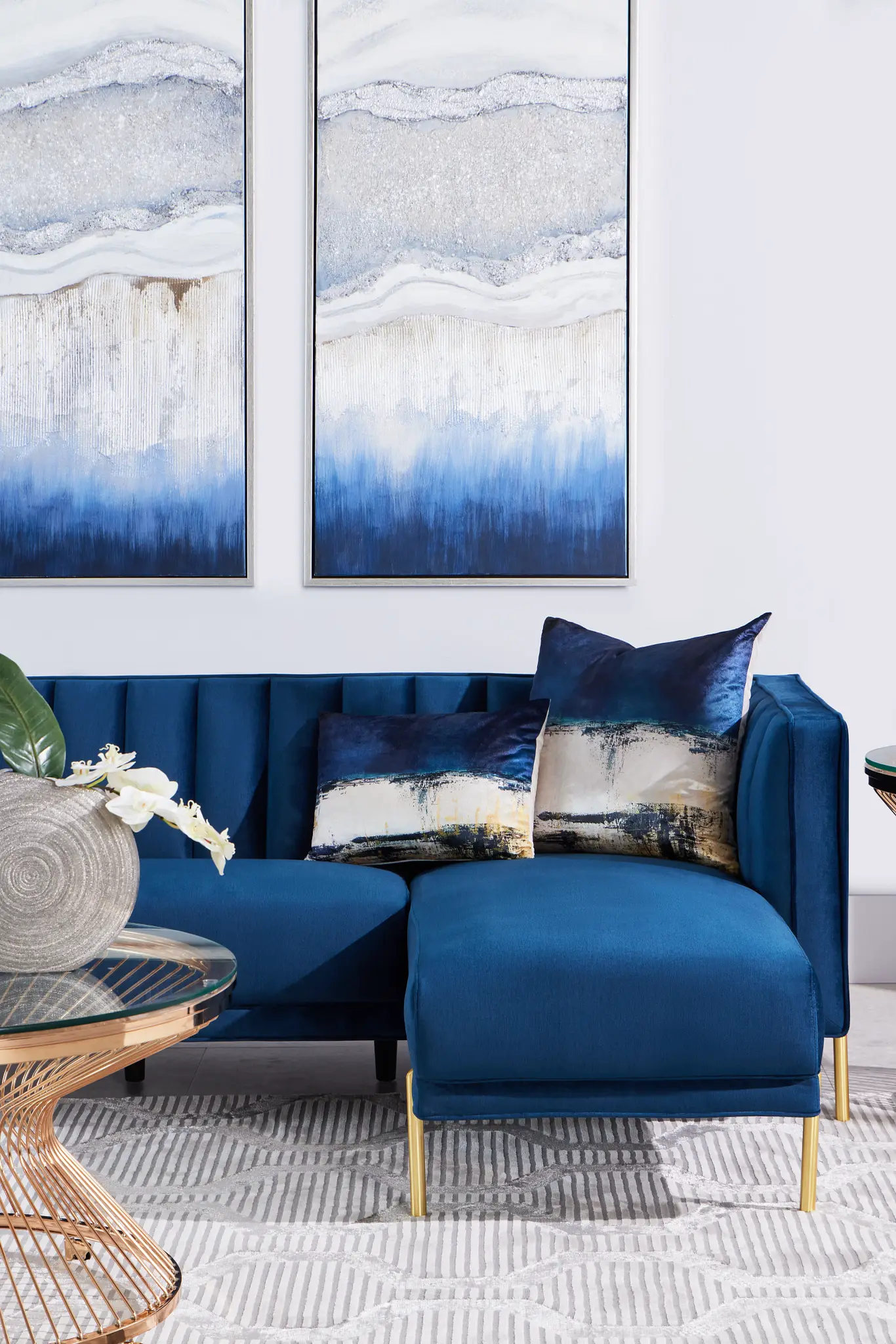 Bella Dark Blue Velvet Right Chaise Sectional Bella Dark Blue Velvet Right Chaise Sectional