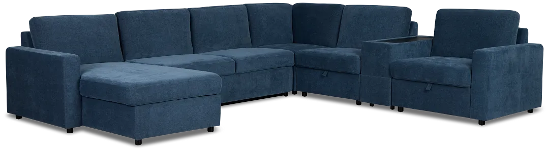 Addie Blue Fabric Medium Left Chaise Sleeper Sectional With Console