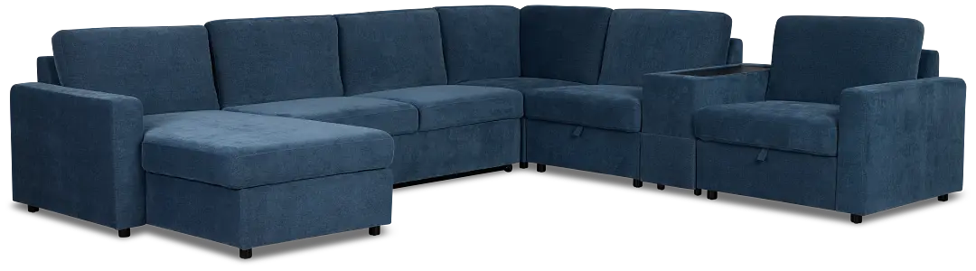 Addie Blue Fabric Medium Left Chaise Sleeper Sectional With Console Addie Blue Fabric Medium Left Chaise Sleeper Sectional With Console