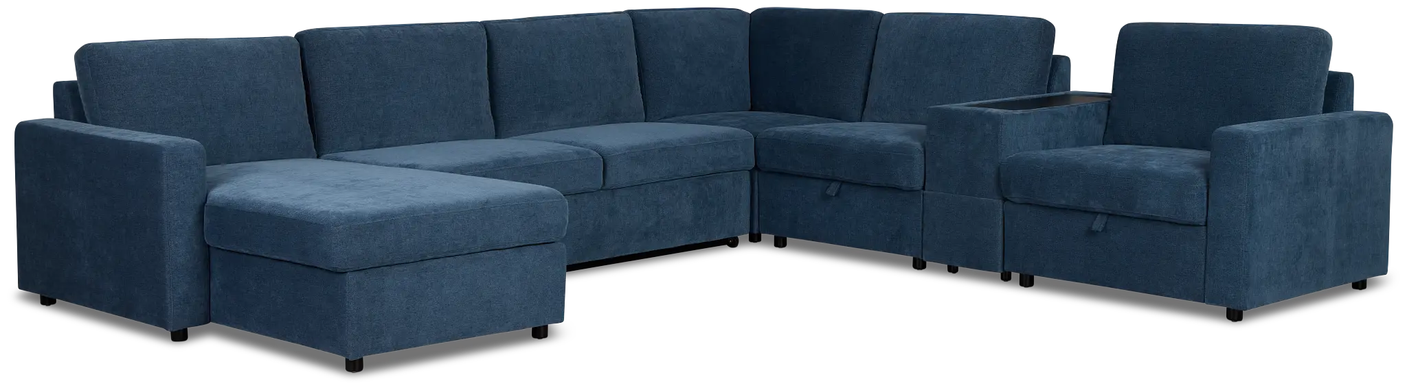 Addie Blue Fabric Medium Left Chaise Sleeper Sectional With Console Addie Blue Fabric Medium Left Chaise Sleeper Sectional With Console