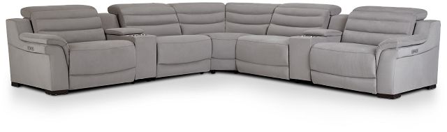 Sentinel Light Gray Micro Large Triple Power Reclining Two-arm Sectional (1)