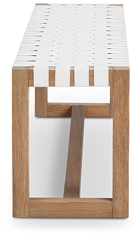 Haven White Woven Upholstered Dining Bench