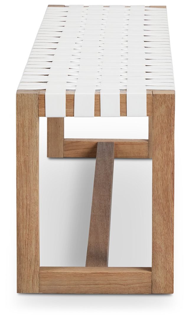 Haven White Woven Upholstered Dining Bench