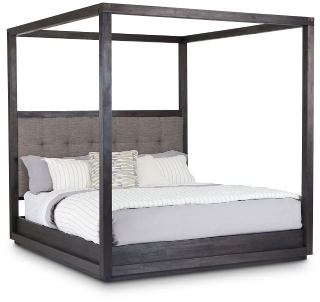 Madden Gray Fabric Canopy Bed (1)